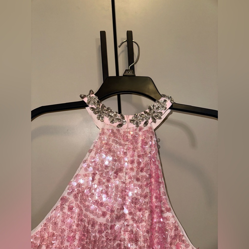 Wardrobes by Chen Luxury Halter Pink Sequin Short cocktail Dress Limmi Sz M - Picture 8 of 9